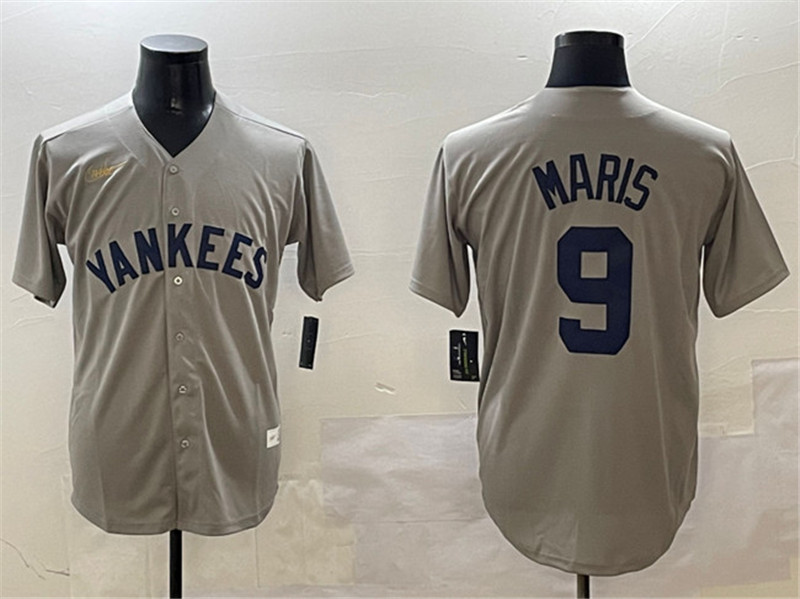 Men's New York Yankees 9 Roger Maris Gray Cool Base Stitched Baseball Jersey