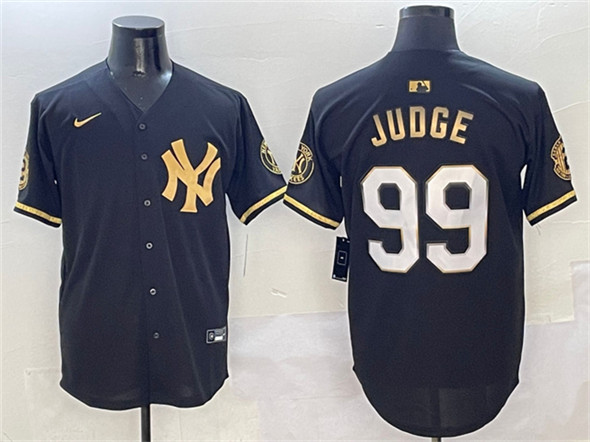 Men's New York Yankees 99 Aaron Judge Black Gold With Patch Limited Stitched Baseball Jersey