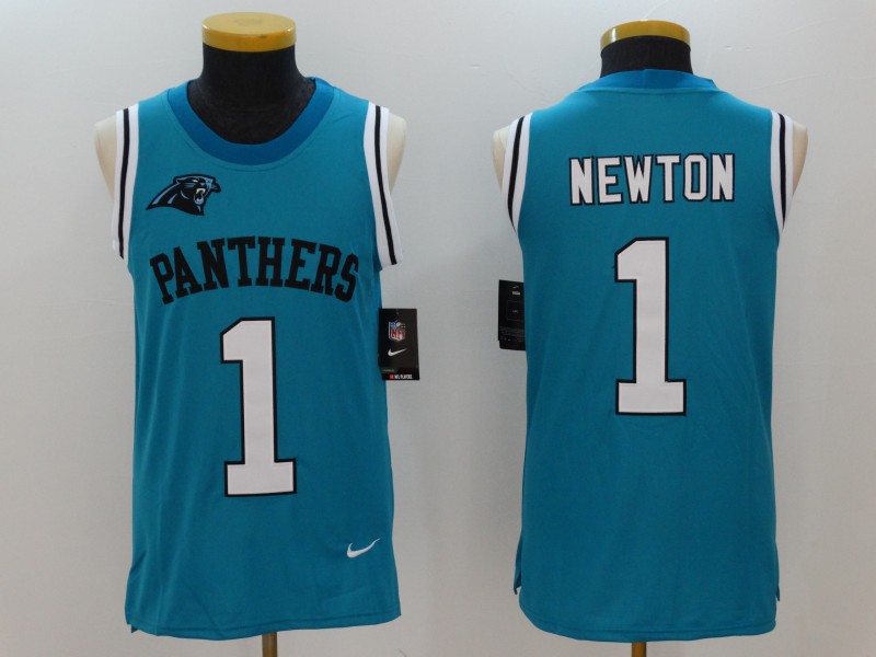 Men's  Carolina Panthers #1 Cam Newton Blue 2017 Tank Top NFL Jersey