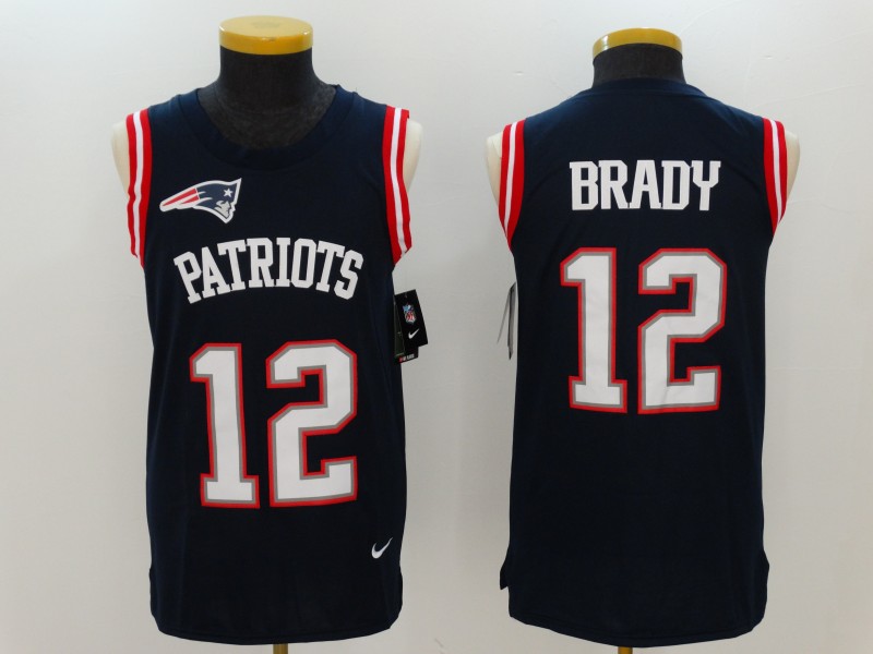 Men's  England Patriots #12 Tom Brady Blue 2017 Tank Top NFL Jersey