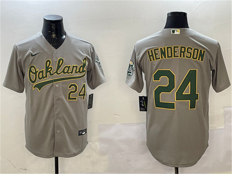 Men's Oakland Athletics 24 Ricky Henderson Gray With Patch Stitched Baseball Jersey