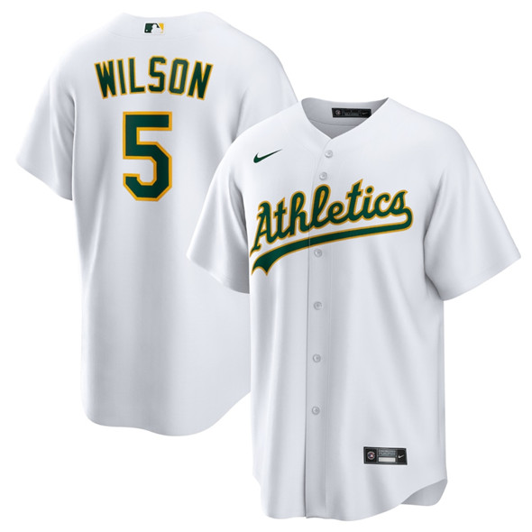 Men's Oakland Athletics 5 Jacob Wilson White Cool Base Stitched Jersey