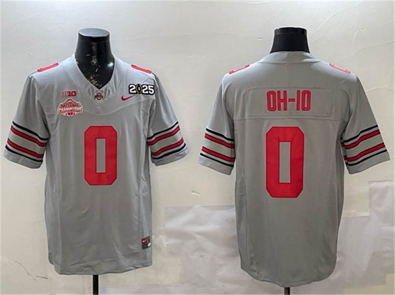 Men's Ohio State Buckeyes 0 OH IO Grey 2025 CFP Final With National Champions Patch F.U.S.E. Vapor Limited Stitched Football Jersey