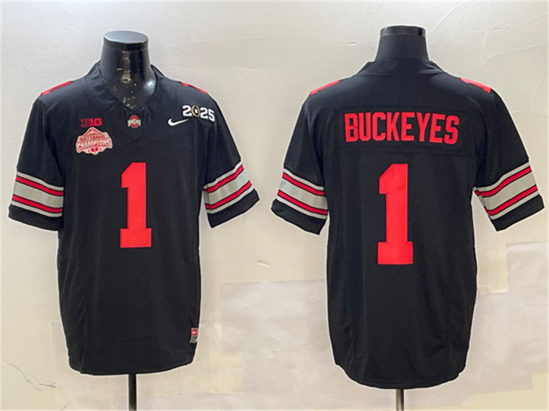 Men's Ohio State Buckeyes 1 Buckeyes Black 2025 CFP Final With National Champions Patch F.U.S.E. Vapor Limited Stitched Football Jersey