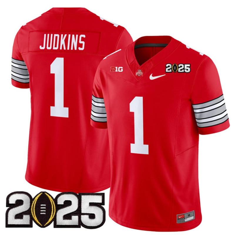 Men's Ohio State Buckeyes 1 Quinshon Judkins Red 2025 CFP Final Patch F.U.S.E. Vapor Limited Stitched Football Jersey