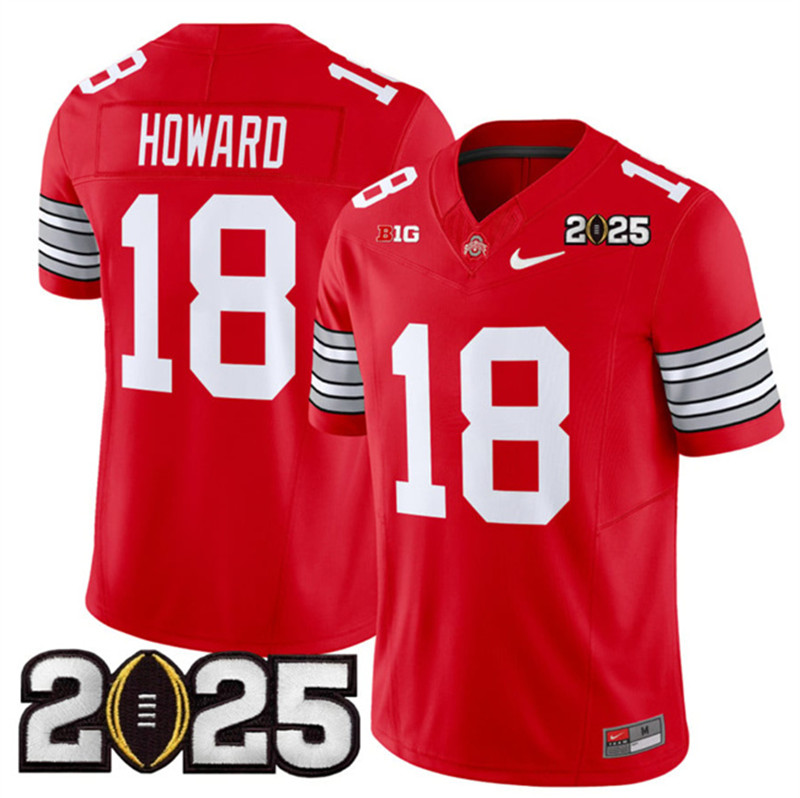 Men's Ohio State Buckeyes 18 Will Howard Red 2025 CFP Final Patch F.U.S.E. Vapor Limited Stitched Football Jersey