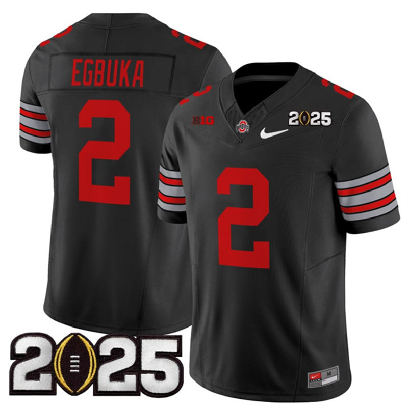 Men's Ohio State Buckeyes 2 Emeka Egbuka Black 2025 CFP Final Patch F.U.S.E. Vapor Limited Stitched Football Jersey