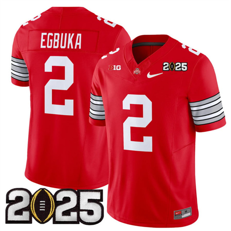 Men's Ohio State Buckeyes 2 Emeka Egbuka Red 2025 CFP Final Patch F.U.S.E. Vapor Limited Stitched Football Jersey