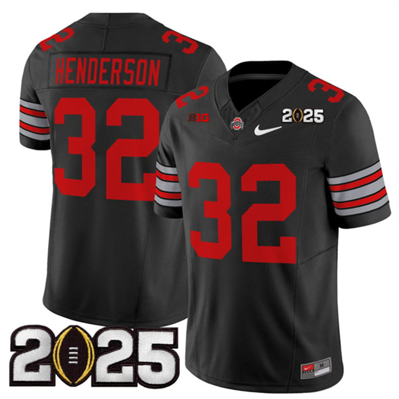 Men's Ohio State Buckeyes 32 TreVeyon Henderson Black 2025 CFP Final Patch F.U.S.E. Vapor Limited Stitched Football Jersey