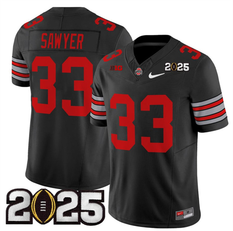 Men's Ohio State Buckeyes 33 Jack Sawyer Black 2025 CFP Final Patch F.U.S.E. Vapor Limited Stitched Football Jersey