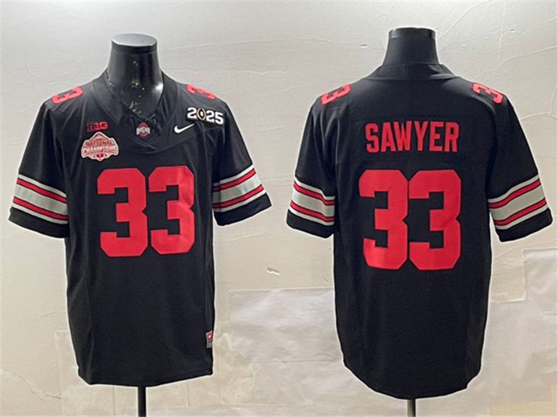 Men's Ohio State Buckeyes 33 Jack Sawyer Black 2025 CFP Final With National Champions Patch F.U.S.E. Vapor Limited Stitched Football Jersey
