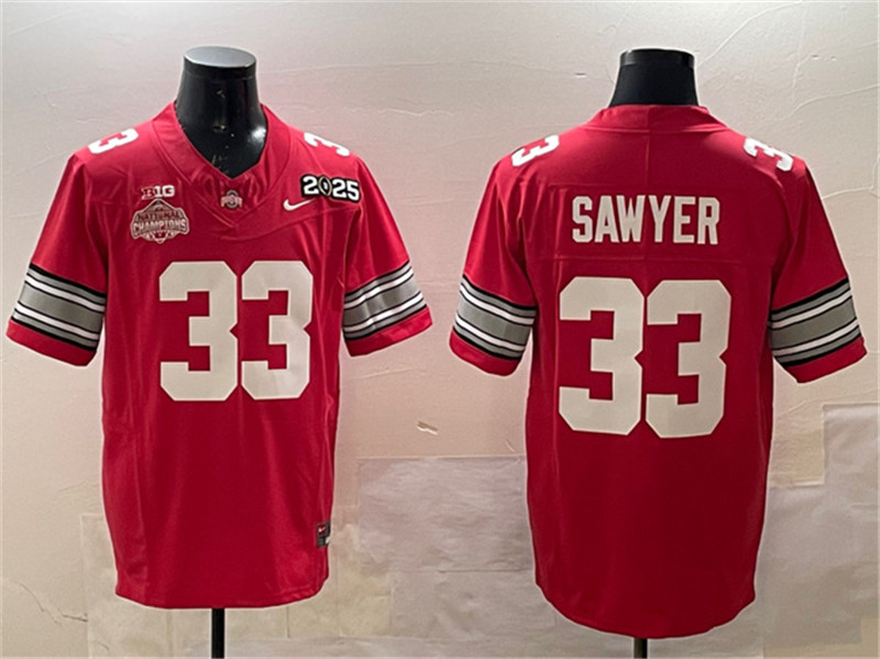 Men's Ohio State Buckeyes 33 Jack Sawyer Red 2025 CFP Final With National Champions Patch F.U.S.E. Vapor Limited Stitched Football Jersey