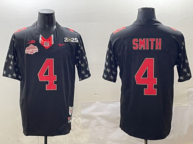 Men's Ohio State Buckeyes 4 Jeremiah Smith Black 2025 CFP Final With National Champions Patch F.U.S.E. Vapor Limited Stitched Football Jersey