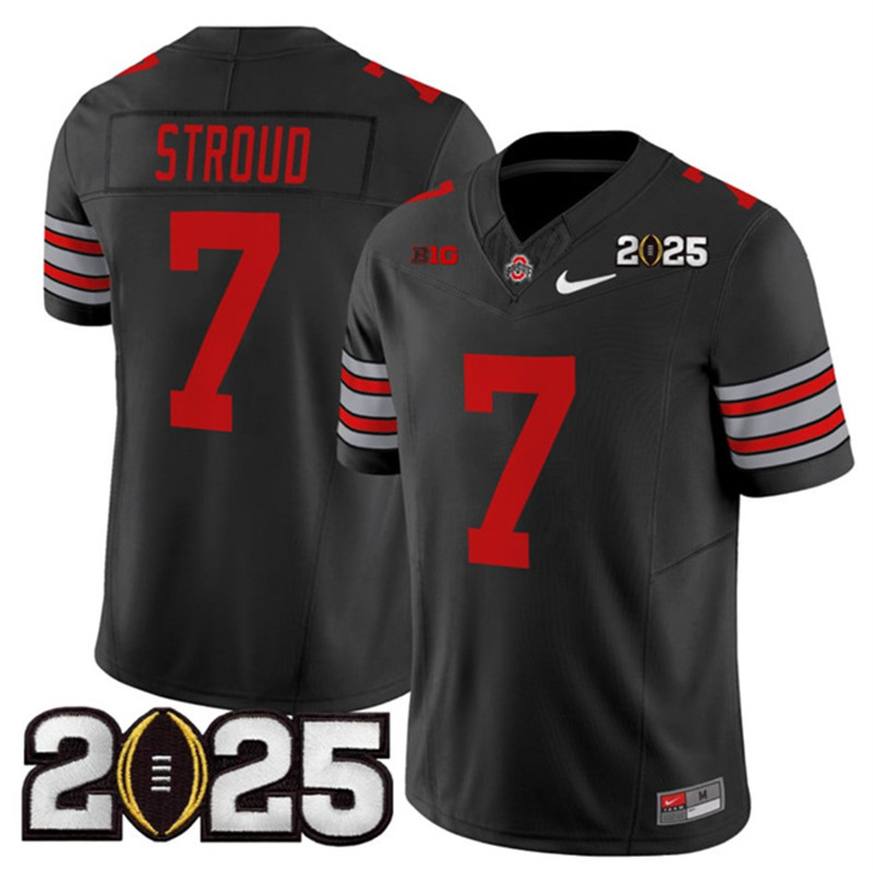 Men's Ohio State Buckeyes 7 C.J. Stroud Black 2025 CFP Final Patch F.U.S.E. Vapor Limited Stitched Football Jersey