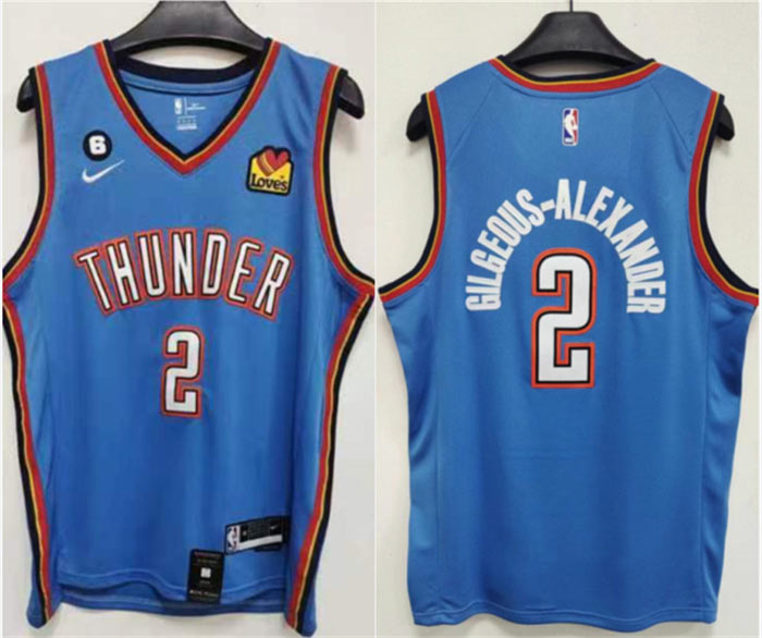 Men's Oklahoma City Thunder 2 Shai Gilgeous Alexander Blue With NO