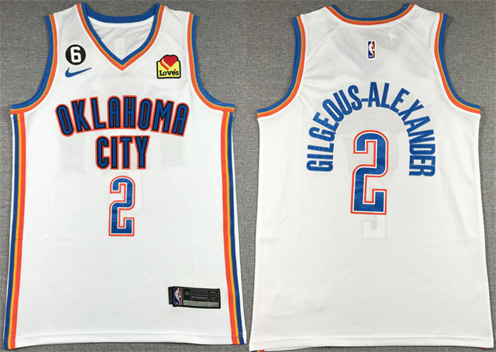 Men's Oklahoma City Thunder 2 Shai Gilgeous Alexander White With NO