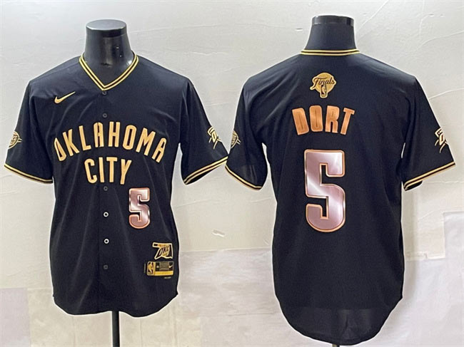 Men's Oklahoma City Thunder 5 Luguentz Dort Black Gold 2025 Finals Vapor Stitched Baseball Jersey
