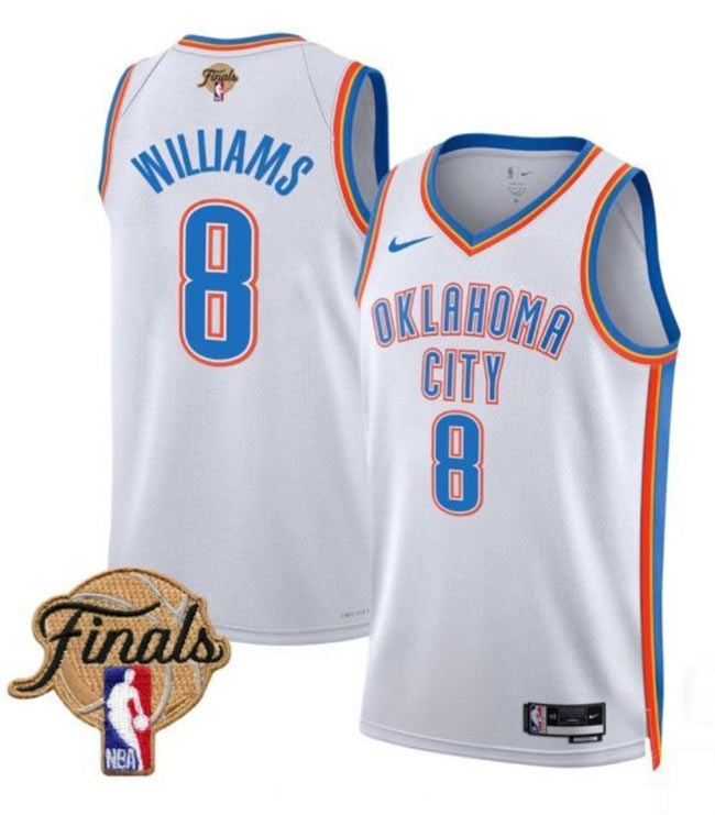 Men's Oklahoma City Thunder 8 Jalen Williams White 2025 Finals Association Edition Stitched Basketball Jersey