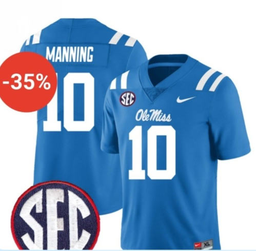Men's Ole Miss Rebels 10 Eli Manning Blue F.U.S.E