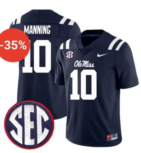 Men's Ole Miss Rebels 10 Eli Manning Navy F.U.S.E