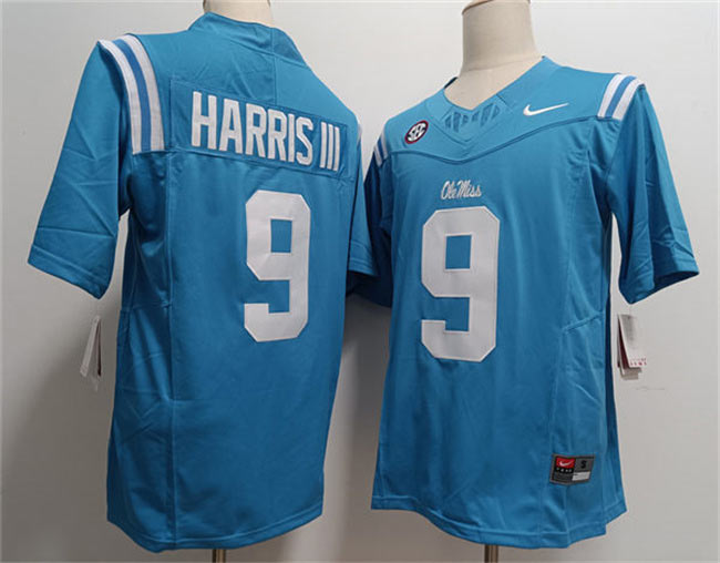 Men's Ole Miss Rebels 9 Tres Harris III Powder Blue F.U.S.E. Stitched Football Jersey