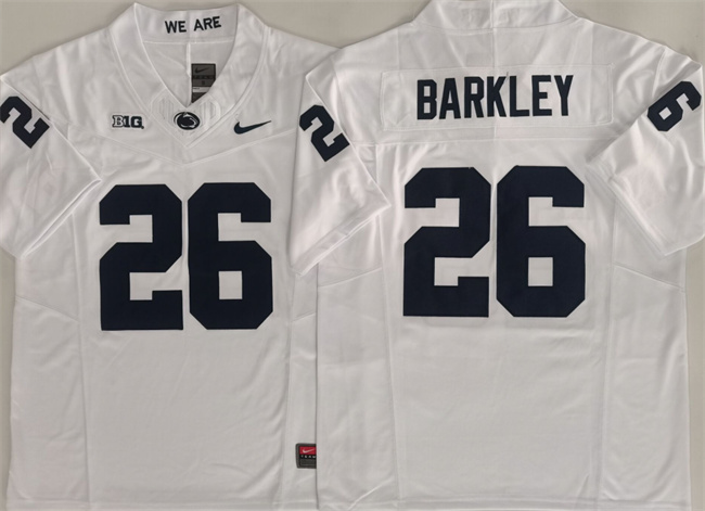 Men's Penn State Nittany Lions 26 Saquon Barkley White 2024 F.U.S.E. Stitched Jersey