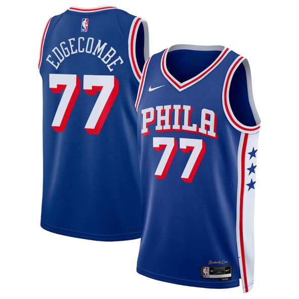 Men's Philadelphia 76ers 77 V. J. Edgecombe Royal 2025 Draft Icon Edition Stitched Jersey