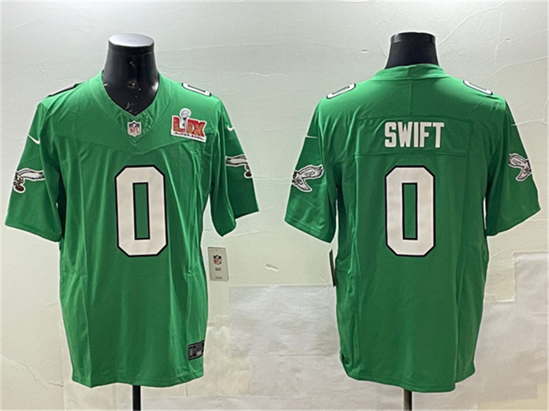 Men's Philadelphia Eagles 0 D'Andre Swift Green 2025 Super Bowl LIX Patch F.U.S.E. Throwback Vapor Untouchable Limited Stitched Football Jersey