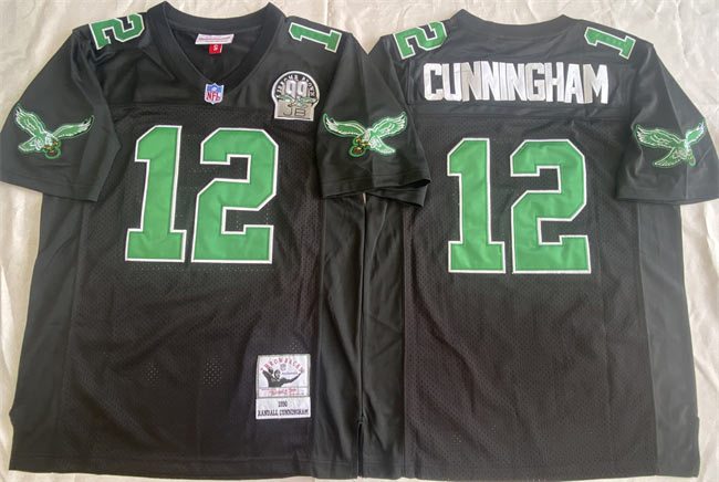 Men's Philadelphia Eagles 12 Randall Cunningham Black Throwback Stitched Football Jersey