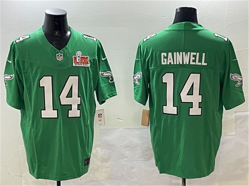 Men's Philadelphia Eagles 14 Kenneth Gainwell Green 2025 Super Bowl LIX Patch F.U.S.E. Throwback Vapor Untouchable Limited Stitched Football Jersey