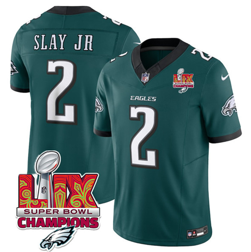Men's Philadelphia Eagles 2 Darius Slay JR Green 2025 Eagles Logo Super Bowl LIX Patch New F.U.S.E. Vapor Limited Football Stitched Jersey