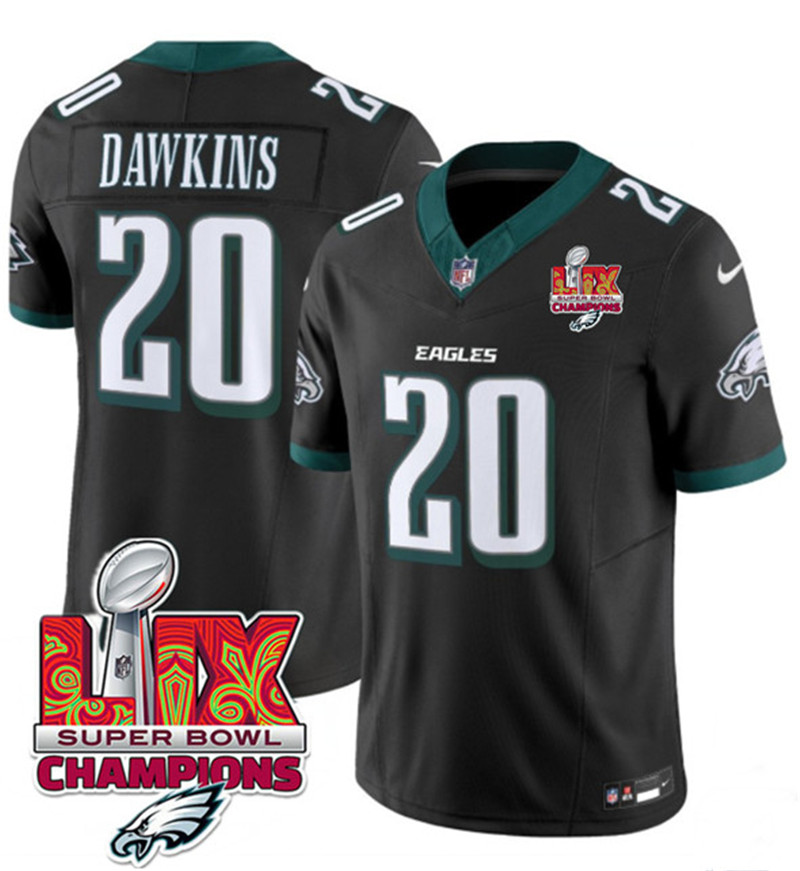 Men's Philadelphia Eagles 20 Brian Dawkins Black 2025 Eagles Logo Super Bowl LIX Patch New F.U.S.E. Vapor Limited Football Stitched Jersey