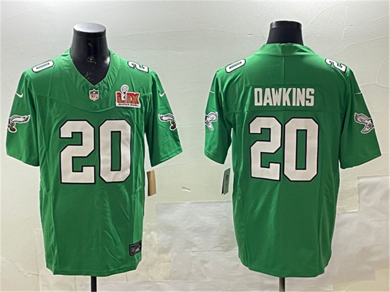Men's Philadelphia Eagles 20 Brian Dawkins Green 2025 Super Bowl LIX Patch F.U.S.E. Throwback Vapor Untouchable Limited Stitched Football Jersey