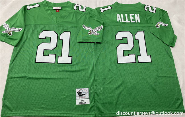 Men's Philadelphia Eagles 21 Eric Allen Kelly Green Throwback Stitched Football Jersey