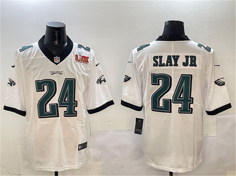 Men's Philadelphia Eagles 24 Darius Slay Jr. White 2025 Super Bowl LIX Patch Vapor Untouchable Limited Stitched Football Jersey