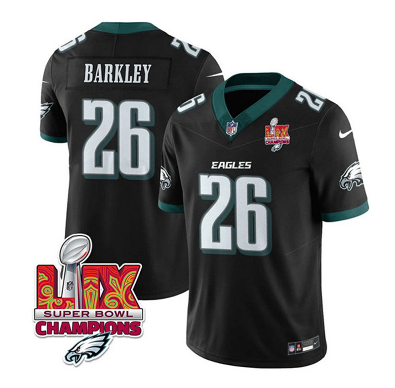 Men's Philadelphia Eagles 26 Saquon Barkley Black 2025 Eagles Logo Super Bowl LIX Patch New F.U.S.E. Vapor Untouchable Limited Football Stitched Jersey