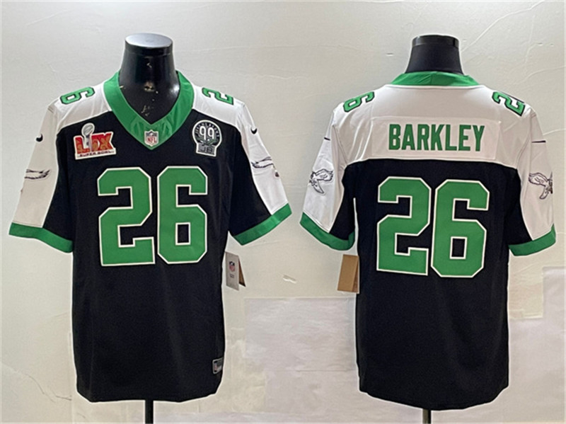 Men's Philadelphia Eagles 26 Saquon Barkley Black 2025 Super Bowl LIX Patch And Jerome Brown Patch F.U.S.E. Alternate Stitched Football Jersey
