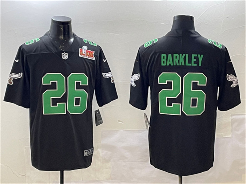 Men's Philadelphia Eagles 26 Saquon Barkley Black 2025 Super Bowl LIX Patch Throwback Vapor Untouchable Limited Football Stitched Jersey