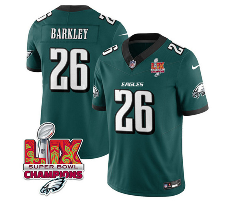 Men's Philadelphia Eagles 26 Saquon Barkley Green 2025 Eagles Logo Super Bowl LIX Patch New F.U.S.E. Vapor Untouchable Limited Football Stitched Jersey