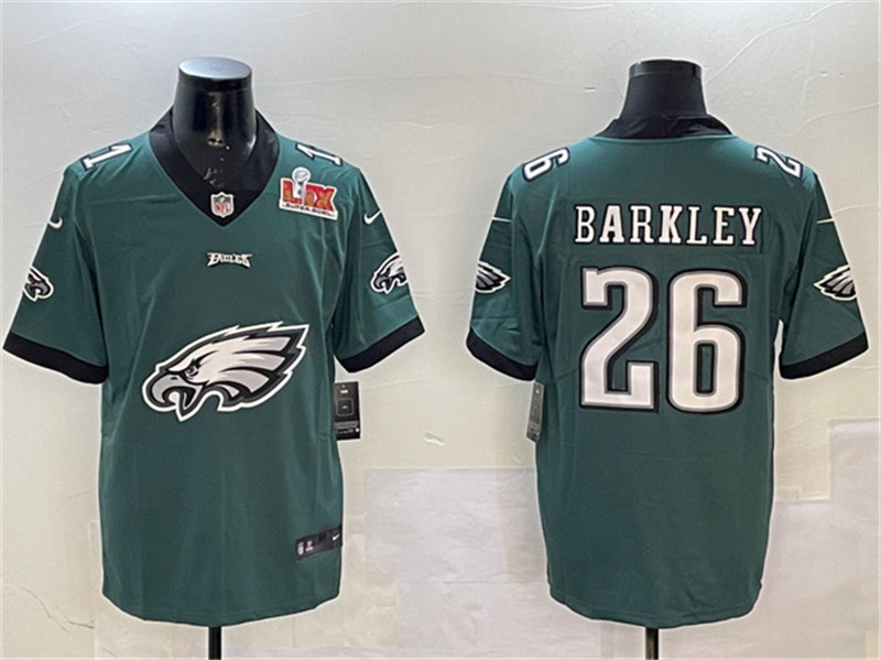 Men's Philadelphia Eagles 26 Saquon Barkley Green 2025 Super Bowl LIX Patch Team Big Logo Vapor Untouchable Limited Stitched Football Jersey