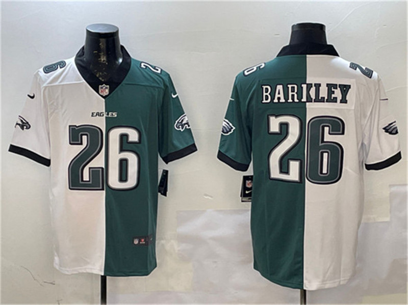 Men's Philadelphia Eagles 26 Saquon Barkley White & Green Split Vapor Untouchable Limited Football Stitched Jersey