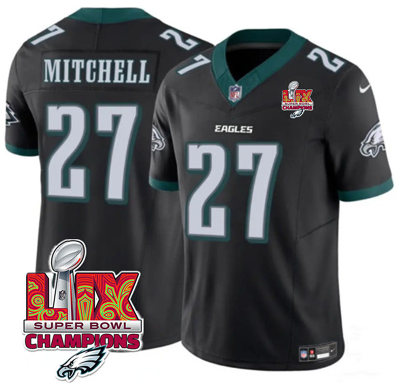 Men's Philadelphia Eagles 27 Quinyon Mitchell Black 2025 Eagles Logo Super Bowl LIX Patch New F.U.S.E. Vapor Untouchable Limited Football Stitched Jersey