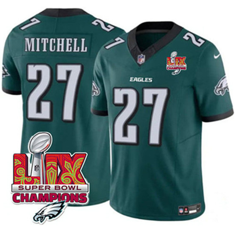 Men's Philadelphia Eagles 27 Quinyon Mitchell Green 2025 Eagles Logo Super Bowl LIX Patch New F.U.S.E. Vapor Untouchable Limited Football Stitched Jersey