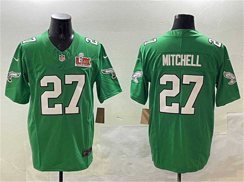 Men's Philadelphia Eagles 27 Quinyon Mitchell Green 2025 Super Bowl LIX Patch F.U.S.E. Throwback Vapor Untouchable Limited Stitched Football Jersey