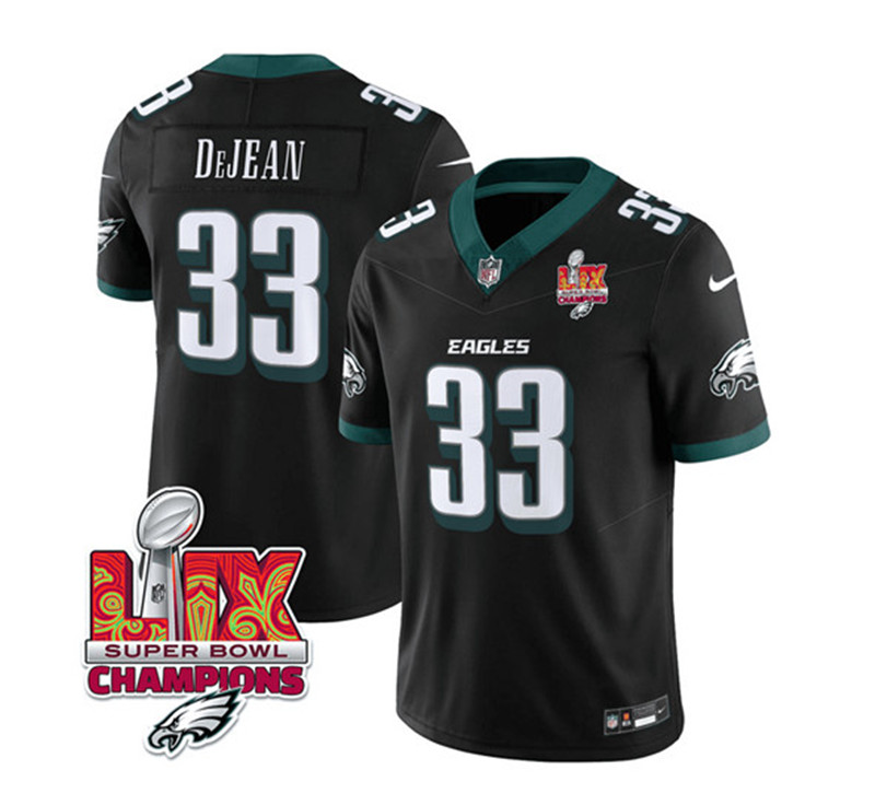 Men's Philadelphia Eagles 33 Cooper DeJean Black 2025 Eagles Logo Super Bowl LIX Patch New F.U.S.E. Vapor Untouchable Limited Football Stitched Jersey