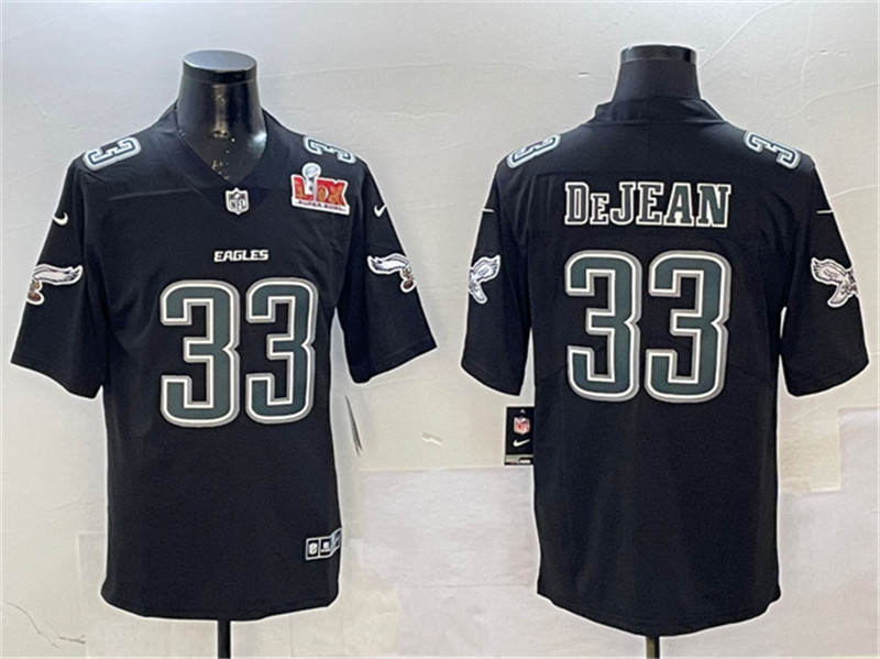 Men's Philadelphia Eagles 33 Cooper DeJean Black 2025 Super Bowl LIX Patch Fashion New Vapor Untouchable Limited Stitched Football Jersey