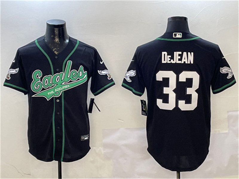Men's Philadelphia Eagles 33 Cooper DeJean Black Cool Base Stitched Baseball Jersey