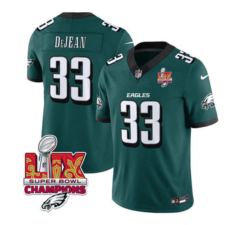 Men's Philadelphia Eagles 33 Cooper DeJean Green 2025 Eagles Logo Super Bowl LIX Patch New F.U.S.E. Vapor Untouchable Limited Football Stitched Jersey
