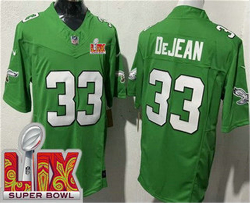 Men's Philadelphia Eagles 33 Cooper DeJean Limited Kelly Green Super Bowl LIX FUSE Vapor Jersey