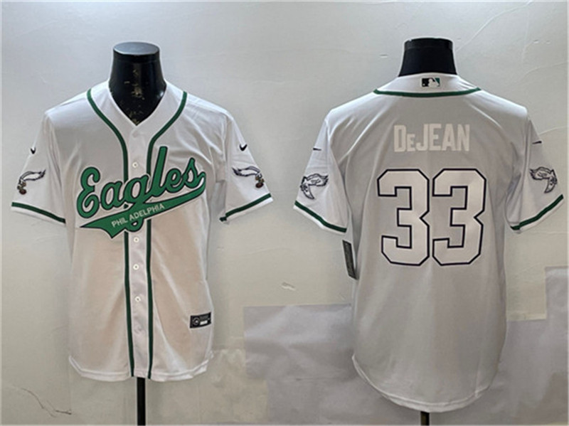 Men's Philadelphia Eagles 33 Cooper DeJean White Cool Base Stitched Baseball Jersey
